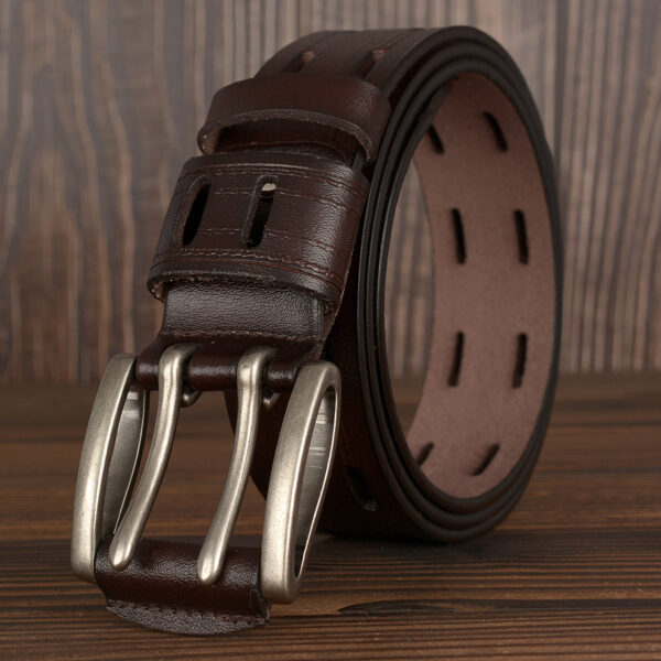 Double Pin Buckle Men's Leather Belt Personal Leisure Jeans Strap - Image 5
