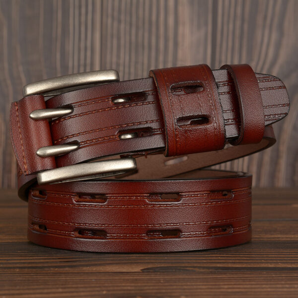Double Pin Buckle Men's Leather Belt Personal Leisure Jeans Strap - Image 4
