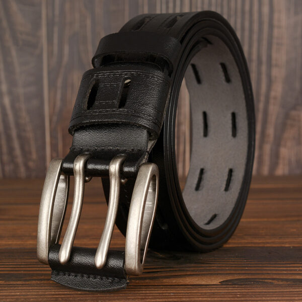 Double Pin Buckle Men's Leather Belt Personal Leisure Jeans Strap - Image 2