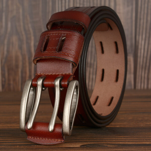 Double Pin Buckle Men's Leather Belt Personal Leisure Jeans Strap - Image 3