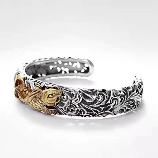 Chinese Style Two-color Electroplated Koi Tangcao Pattern Bracelet - Image 2