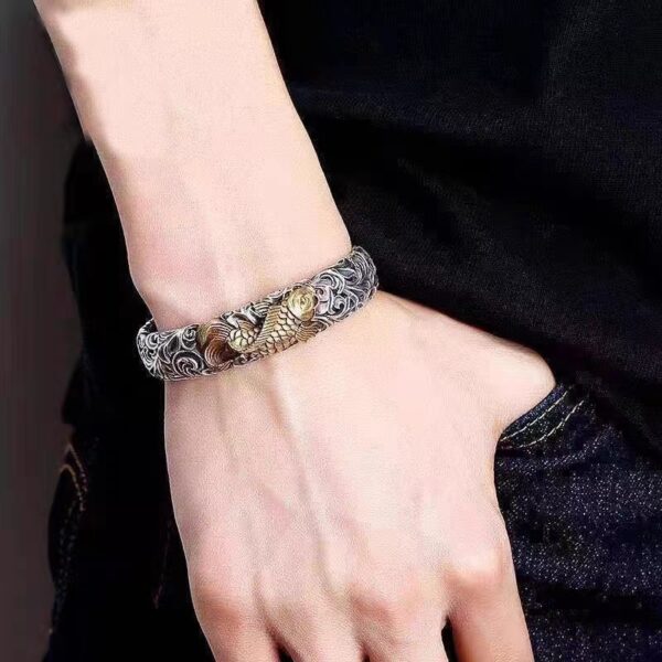 Chinese Style Two-color Electroplated Koi Tangcao Pattern Bracelet - Image 5