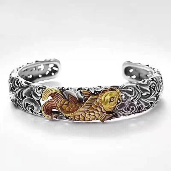 Chinese Style Two-color Electroplated Koi Tangcao Pattern Bracelet - Image 3